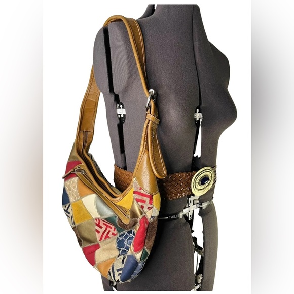 Tignanello Y2K Soho Shoulder Bag Leather Patchwork Buckle Metallic Colorful - Picture 11 of 11